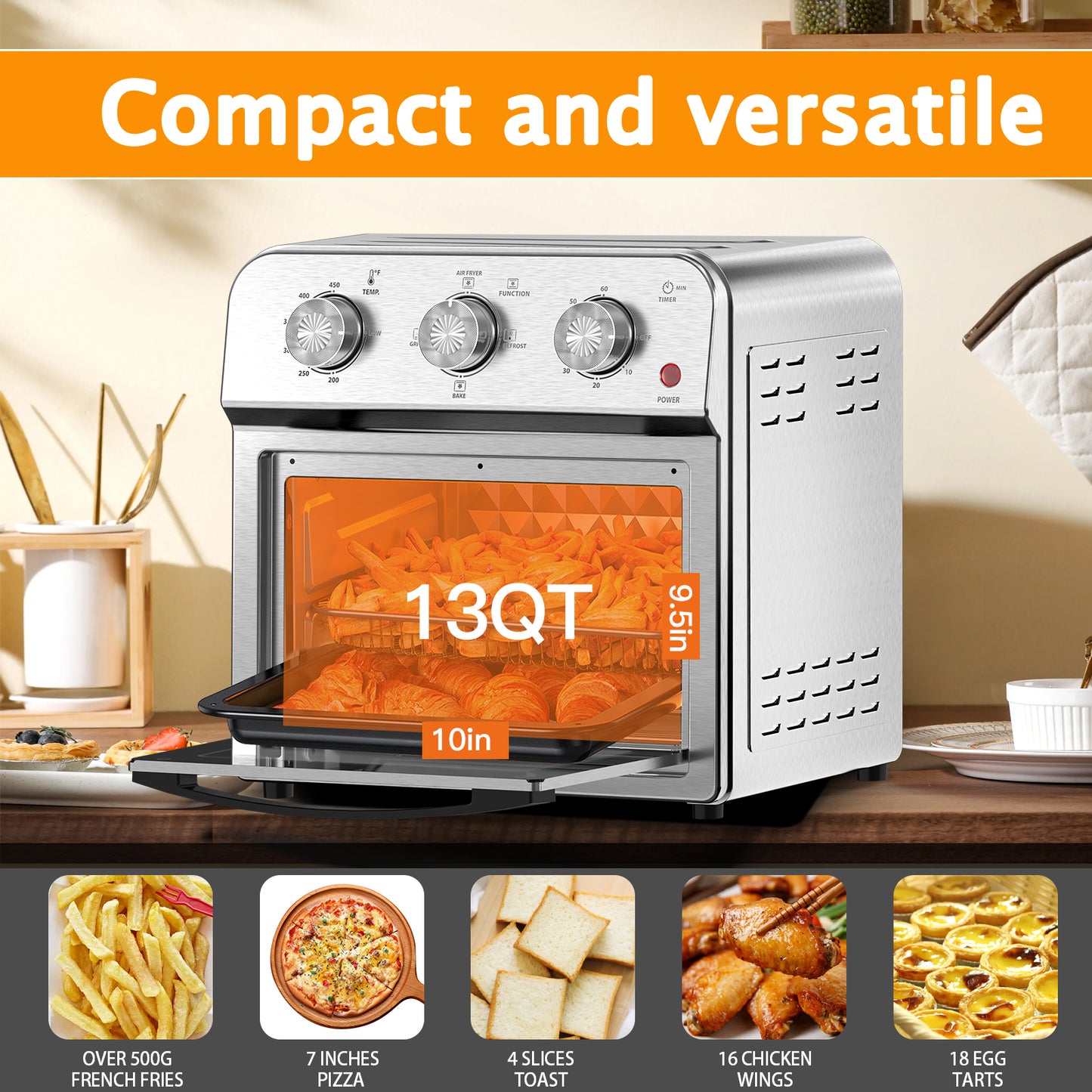 13QT Air Fryer Toaster Oven – Multi-Function Countertop Cooker