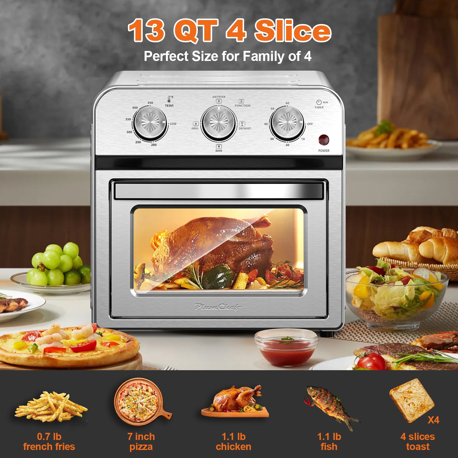 13QT Air Fryer Toaster Oven – Multi-Function Countertop Cooker